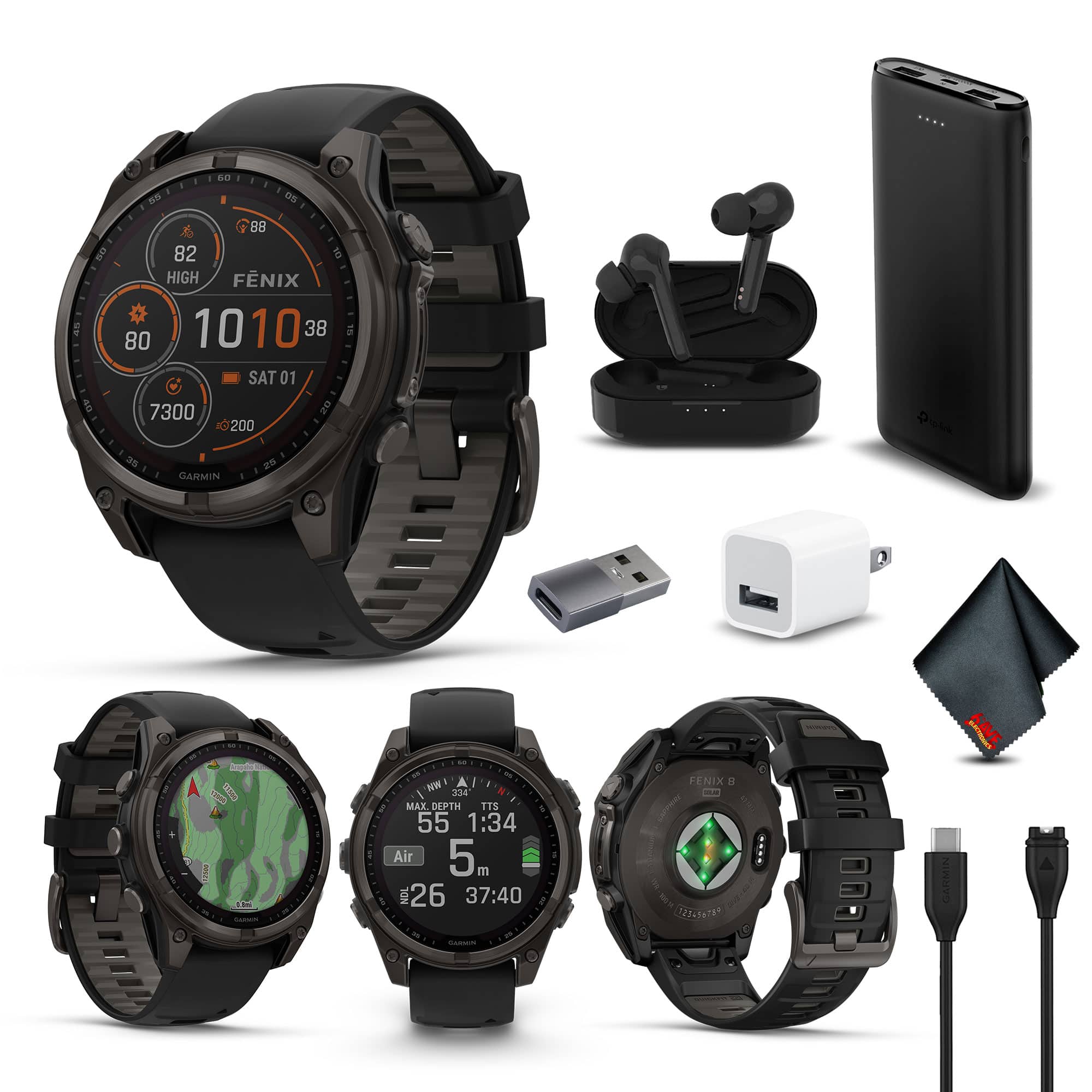 Garmin - fenix 8 47mm Solar Sapphire Carbon Gray DLC Titanium with Black Gray Silicone - Black - (2024)