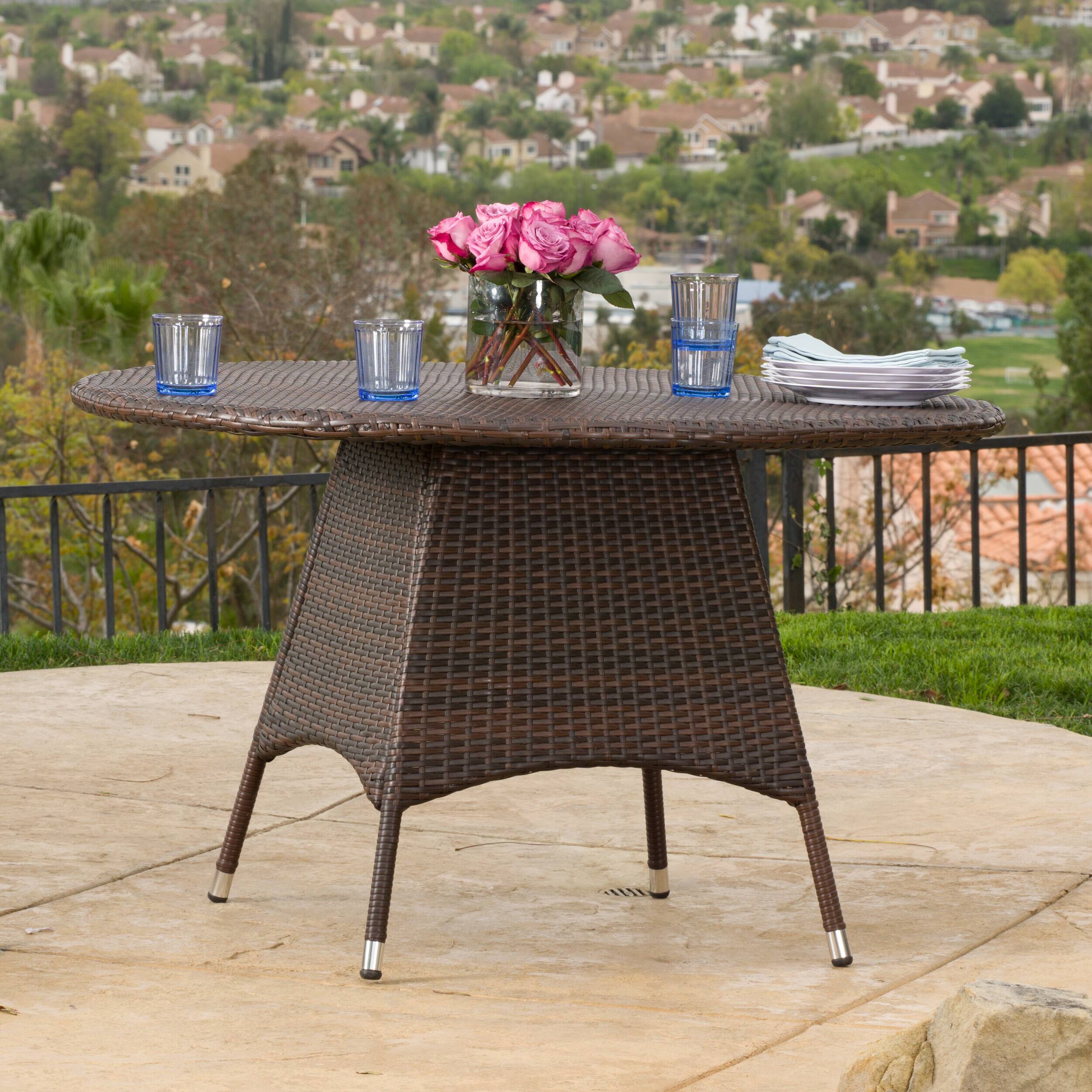 APRILSOUL - Round Wicker Dining Table Weather Resistant Outdoor Patio Steel Frame - Brown