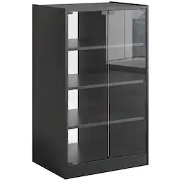 PULUZ - Media Cabinet, 4-Tier Stereo Cabinet for Vinyl Record Player, Gaming Console, AV Record Player Stand - Black