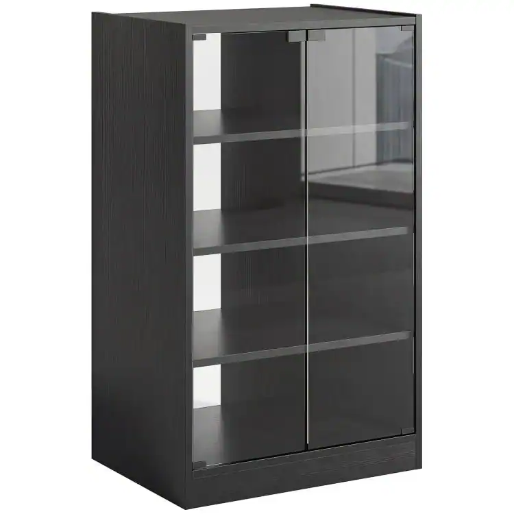 Front. PULUZ - Media Cabinet, 4-Tier Stereo Cabinet for Vinyl Record Player, Gaming Console, AV Record Player Stand - Black.