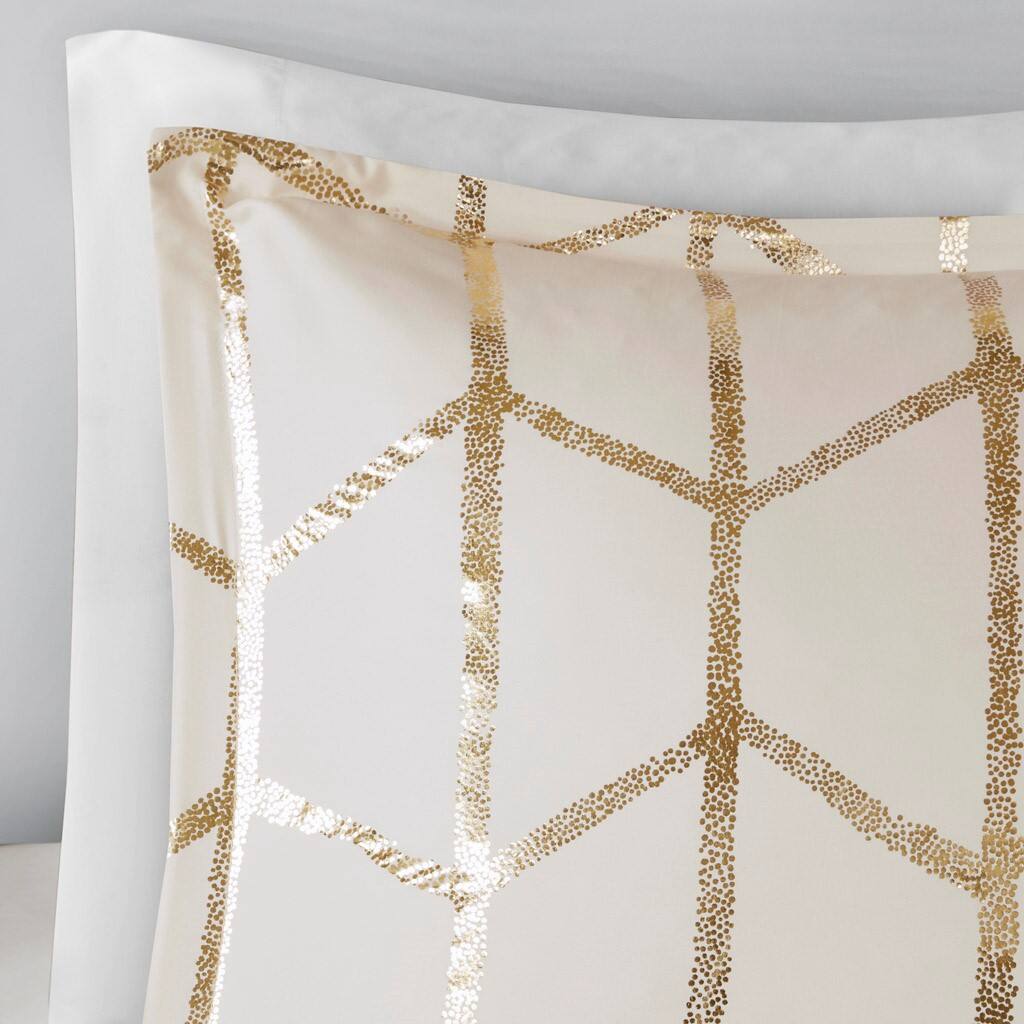 Alt View 2. Gracie Mills - Gracie Mills Isabelle 5-Piece Metallic Geometric Comforter Set - Ivory/Gold.