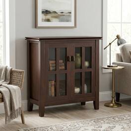 Simpli Home - Artisan Solid Wood 30 inch Wide Transitional Low Storage Cabinet - Russet Brown