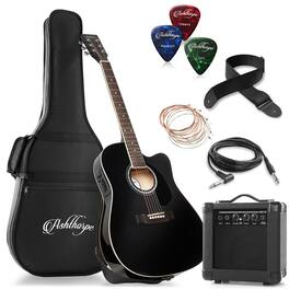 Ashthorpe - 41-in Thinline Cutaway Acoustic Electric Guitar with 10 Watt Amp - Black