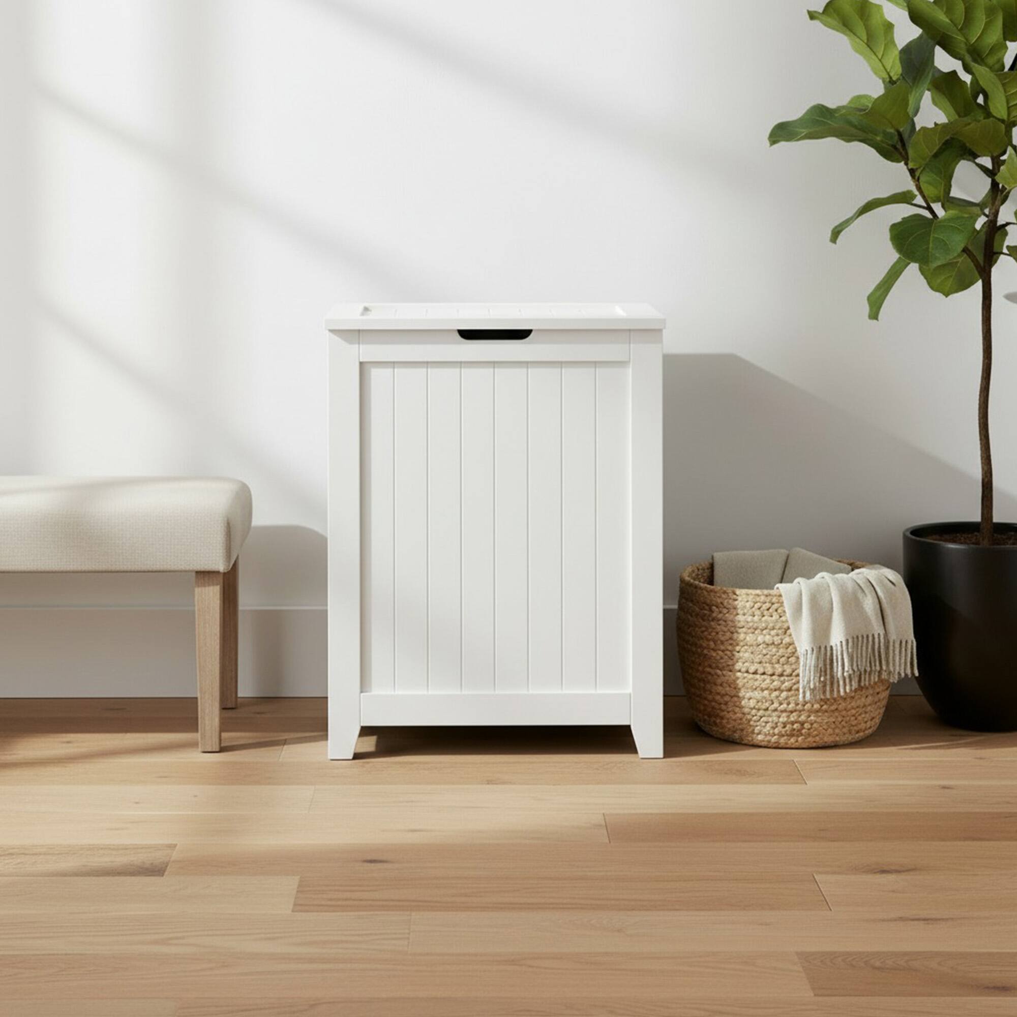Alt View 3. Redmon - Redmon Contemporary Wooden Clothes Hamper for Bedroom and Laundry Room, White - White.