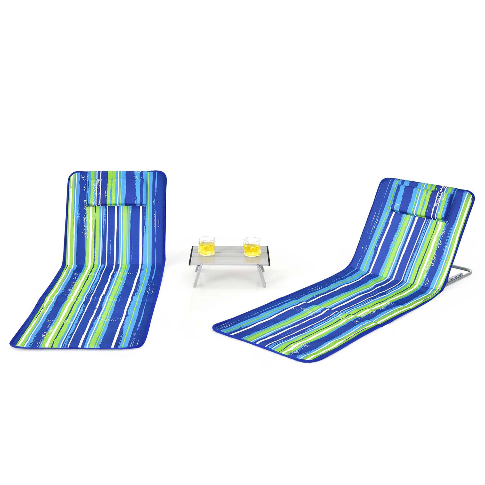 Alt View 9. Gymax - Gymax 3PCS Folding Beach Mat Set Adjustable Beach Lounge Chair & Side Table Set Stripe - Stripe.