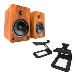 Kanto - YU6 Powered Bookshelf Speakers with SE6 Elevated Desktop Speaker Stands (Black) - Walnut