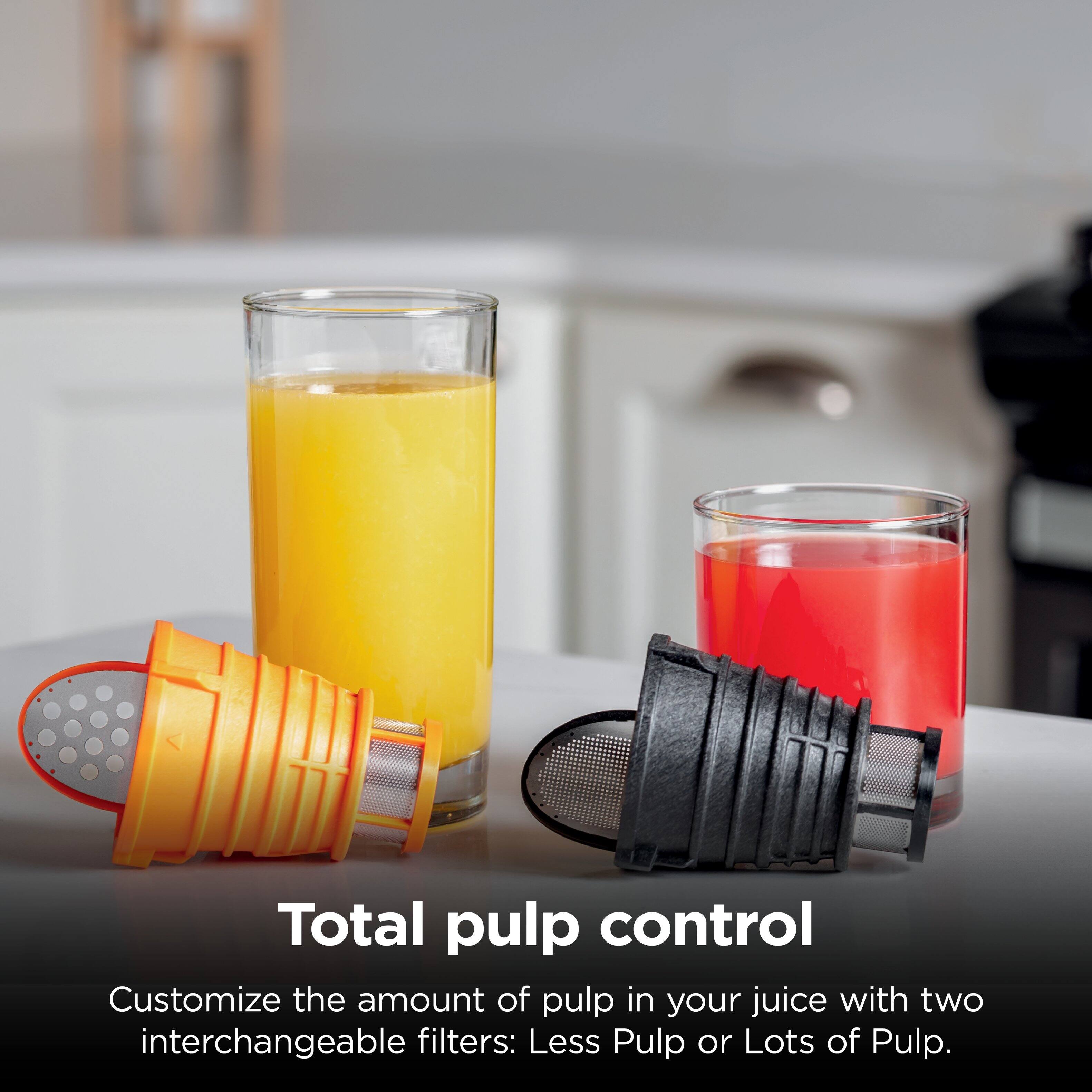 Total pulp control  
Customize the amount of pulp in your juice with two interchangeable filters: Less Pulp or Lots of Pulp.