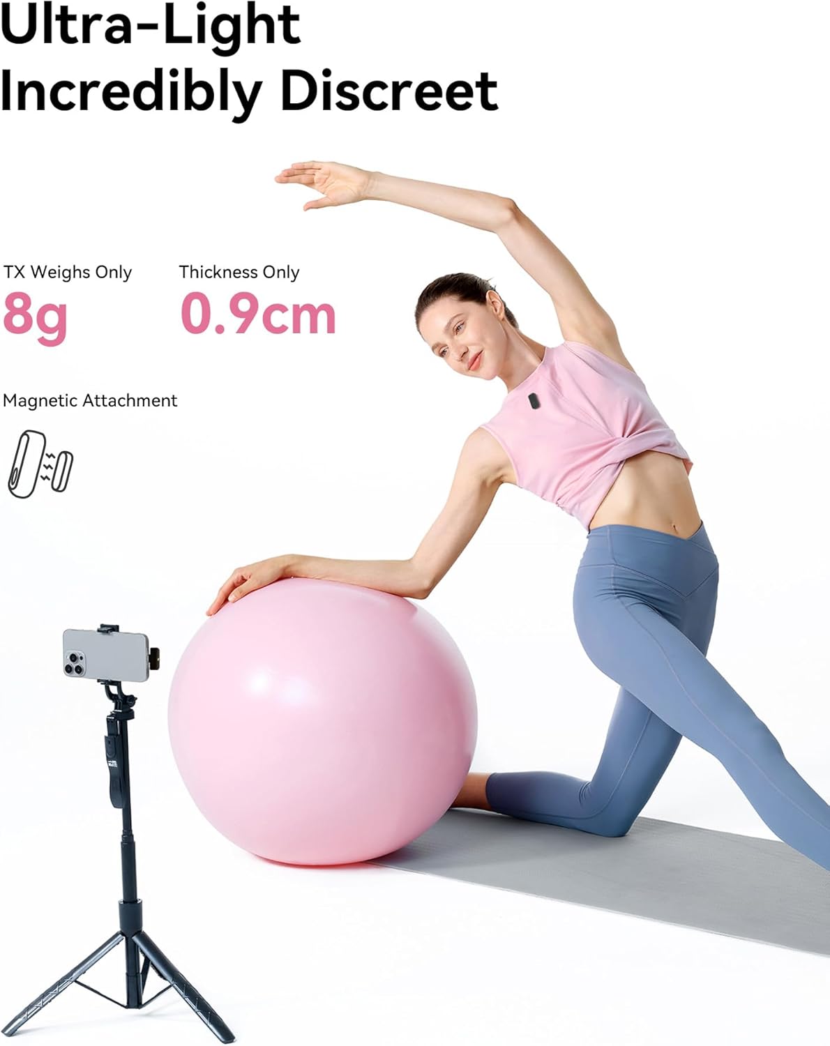 Ultra-Light  
Incredibly Discreet  

TX Weighs Only 8g  
Thickness Only 0.9cm  
Magnetic Attachment