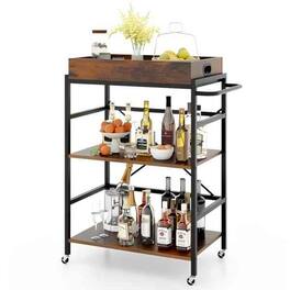 Ecooso - 3-Tier Industrial Bar Cart Mobile Storage Organizer with Detachable Tray for Kitchen - Rustic brown
