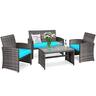 Costway - 8PCS Patio Rattan Furniture Set Glass Table Top Cushioned Sofa - Turquoise