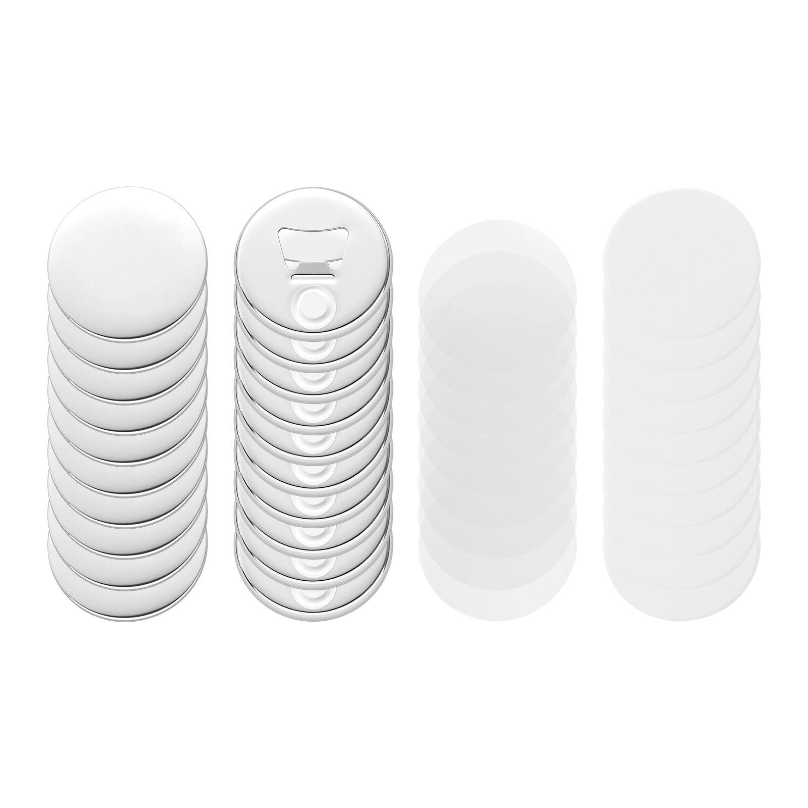 Alt View 4. VEVOR - Button Maker Supplies 50 Sets 2.28 in / 58 mm Magnet Button Parts, with Magnetic and Bottle Opener Backs, Metal Shells - Silver & White.
