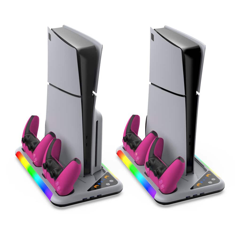 Left. Dobe - TP5-3557 PS5 / PS5 Slim Compatible RGB Multlfunctional Cooling Stand, 2 Charging Dock for Dualsense Controller.