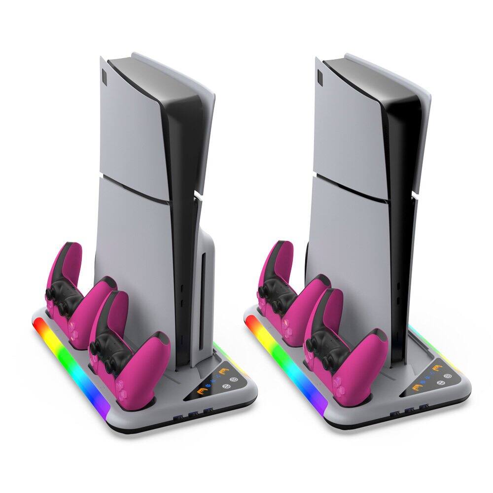 Left. Dobe - TP5-3557 PS5 / PS5 Slim Compatible RGB Multlfunctional Cooling Stand, 2 Charging Dock for Dualsense Controller.
