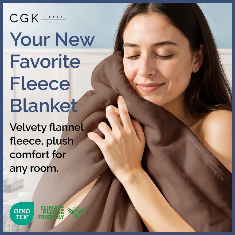 CGK Linens  
Your New Favorite Fleece Blanket  
Velvety flannel fleece, plush comfort for any room.  
CLIMATE PLEDGE FRIENDLY  
OEKO TEX