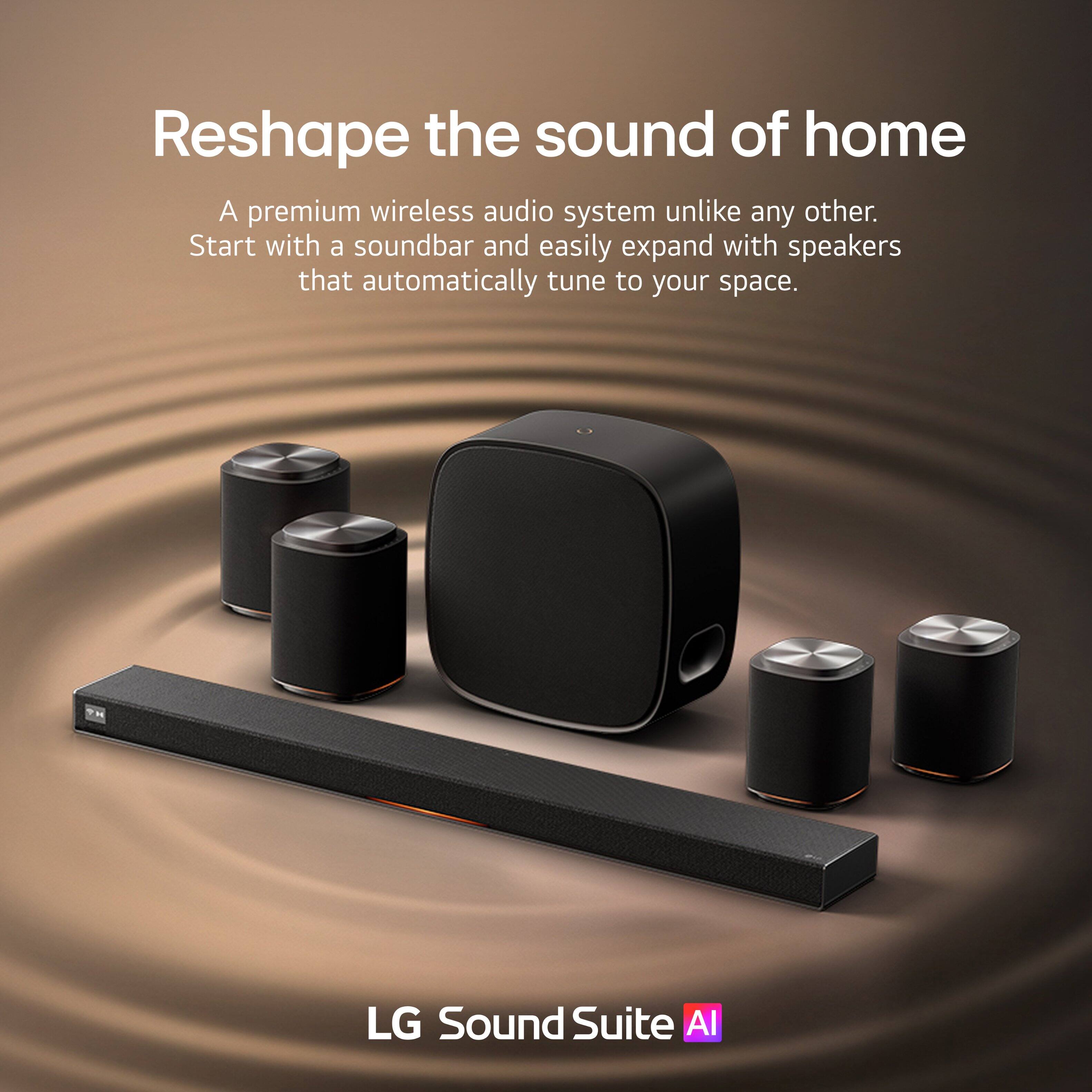 Reshape the sound of home

A premium wireless audio system unlike any other. Start with a soundbar and easily expand with speakers that automatically tune to your space.

LG Sound Suite AI