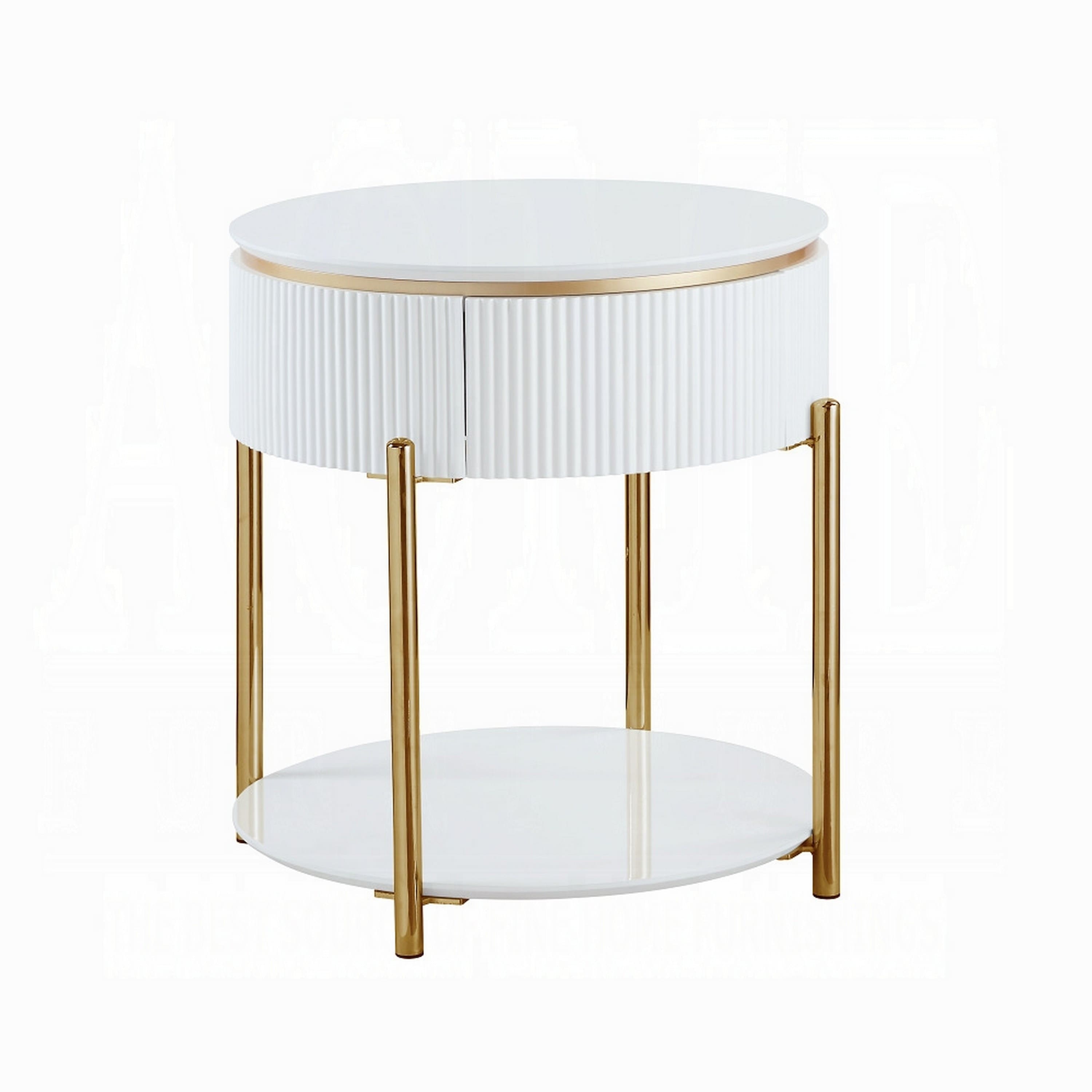 Manhattan Lane - Tyce Side End Table with Drawer, 22 Inch Glossy White - White, Gold
