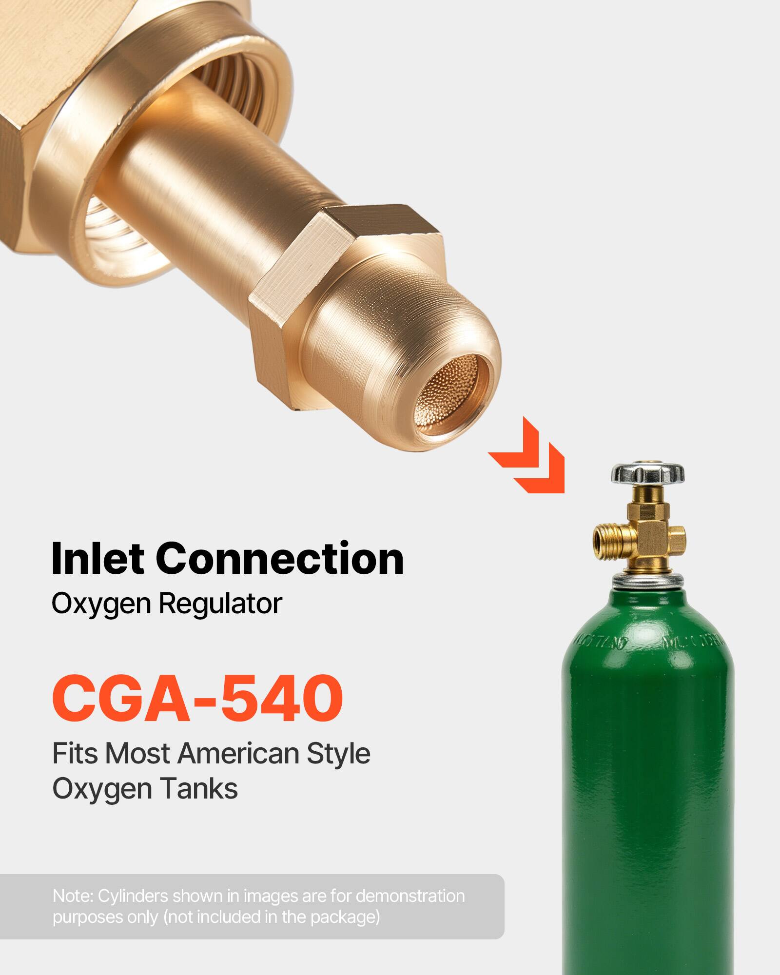 Inlet Connection Oxygen Regulator CGA-540 Fits Most American Style Oxygen Tanks

Note: Cylinders shown in images are for demonstration purposes only (not included in the package)