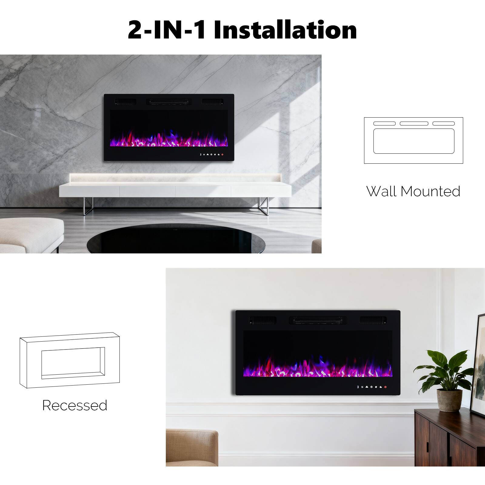 2-IN-1 Installation

Wall Mounted

Recessed