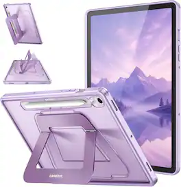 Fintie - Shockproof Case for Samsung Galaxy Tab S10 Lite/S10 FE/S9 FE/S9, Multi-Angle Stand, Translucent Matte Back Cover - Purple