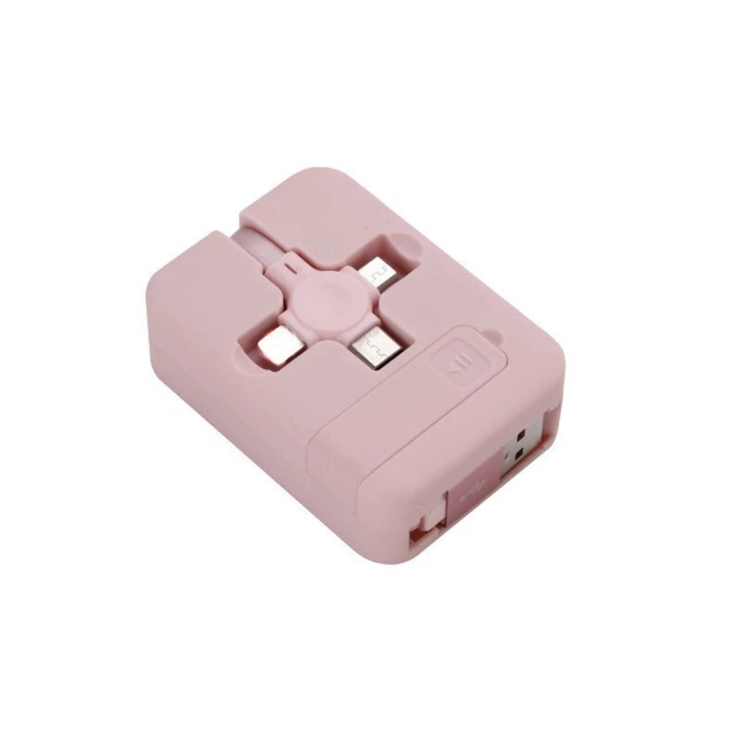 Front. Stock Preferred - 3-in-1 Retractable Fast Charging Cable - Pink.