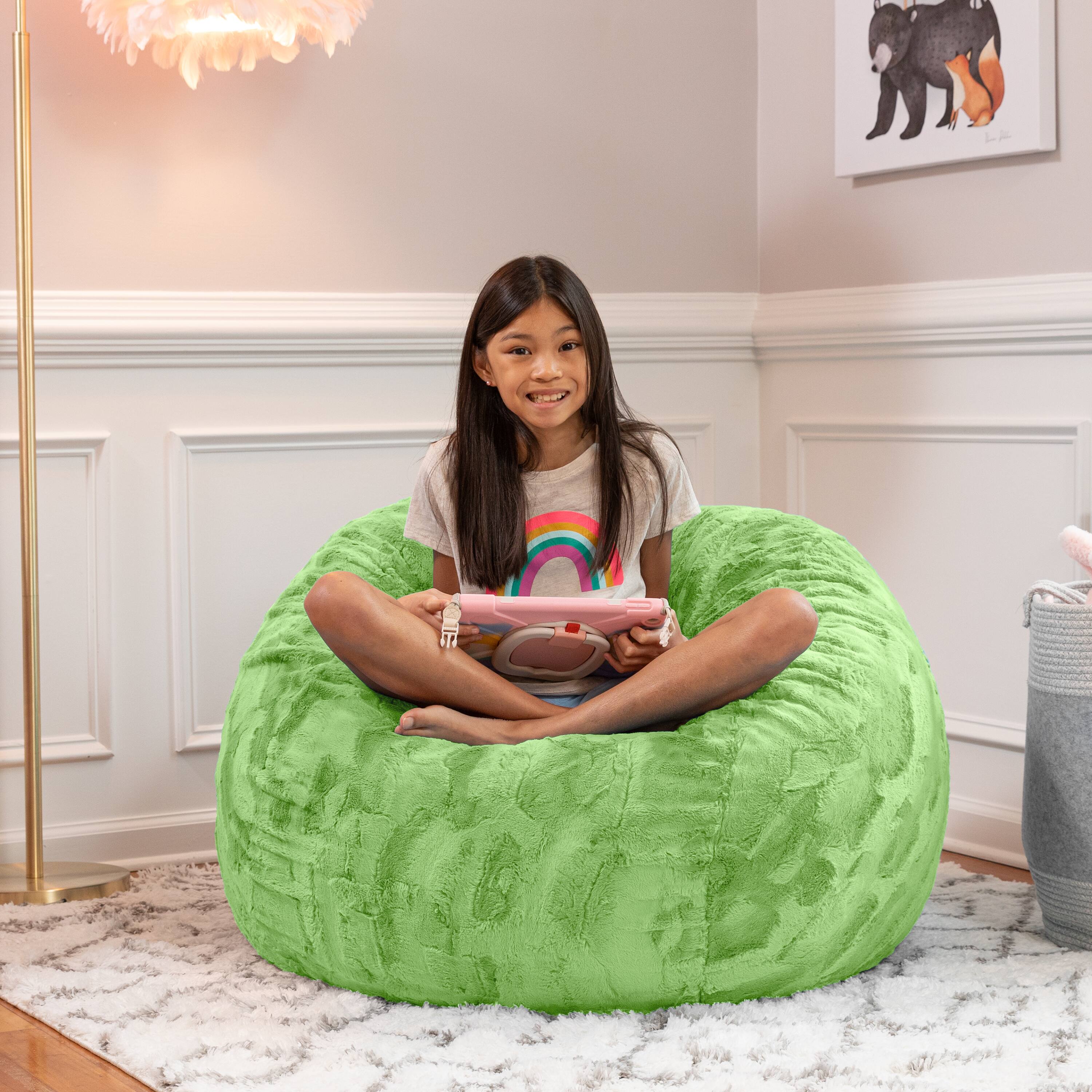 Front. Jaxx - Jaxx Saxx 3 Foot Bean Bag Chair - Faux Fur - Fun Colors, Lime Green - Faux Fur - Lime Green.