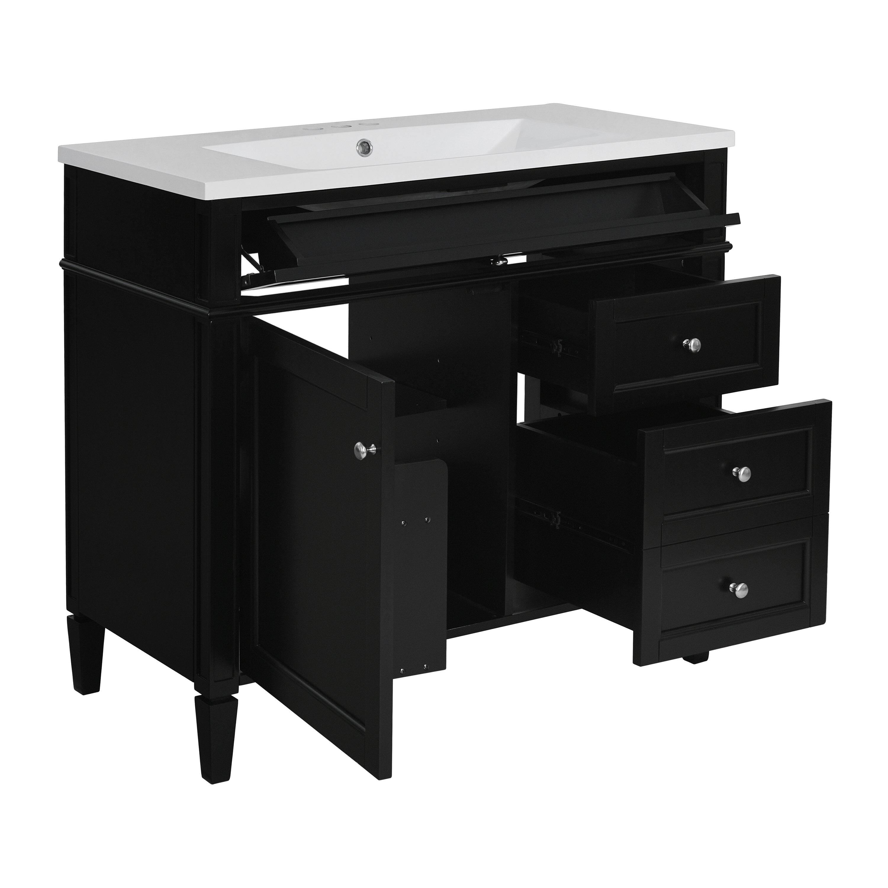 Alt View 10. Boyel Living - 36 Inch Modern Bathroom Vanity with Resin Sink Two Drawers Tip Out Black - Black.