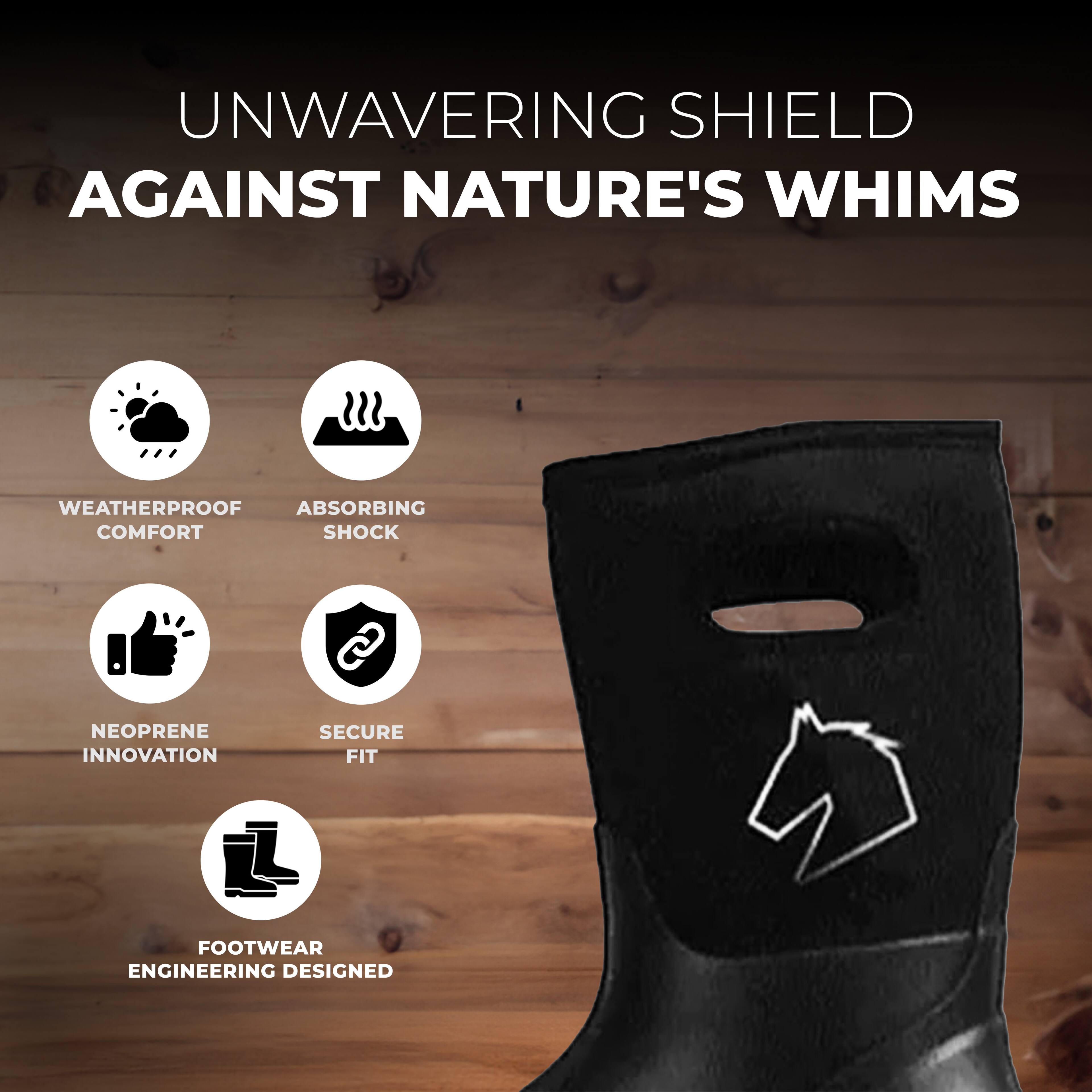UNWAVERING SHIELD AGAINST NATURE'S WHIMS

- WEATHERPROOF COMFORT
- ABSORBING SHOCK
- NEOPRENE INNOVATION
- SECURE FIT
- FOOTWEAR ENGINEERING DESIGNED
