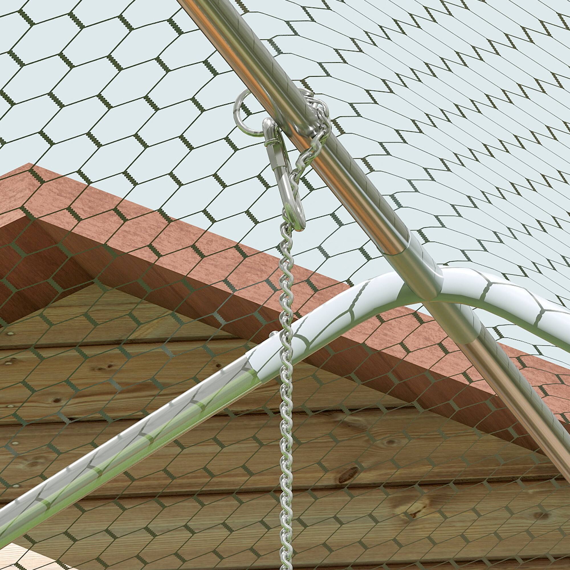 Alt View 5. Pawhut - Large Metal Chicken Coop, Walk in Chicken Run with Waterproof & Anti-UV Cover, Feeding Door, Hanging Feeder - Silver.
