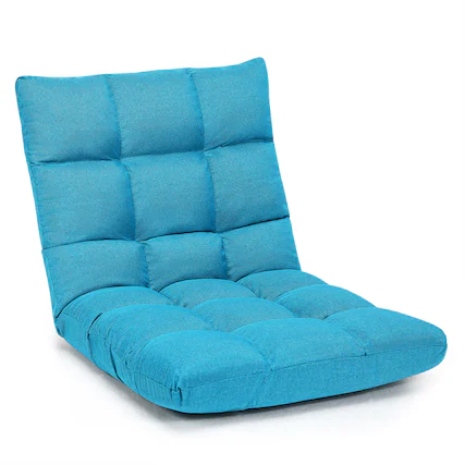 Front. Costway - Adjustable 14-Position Folding Floor Chair - Peacock Blue.