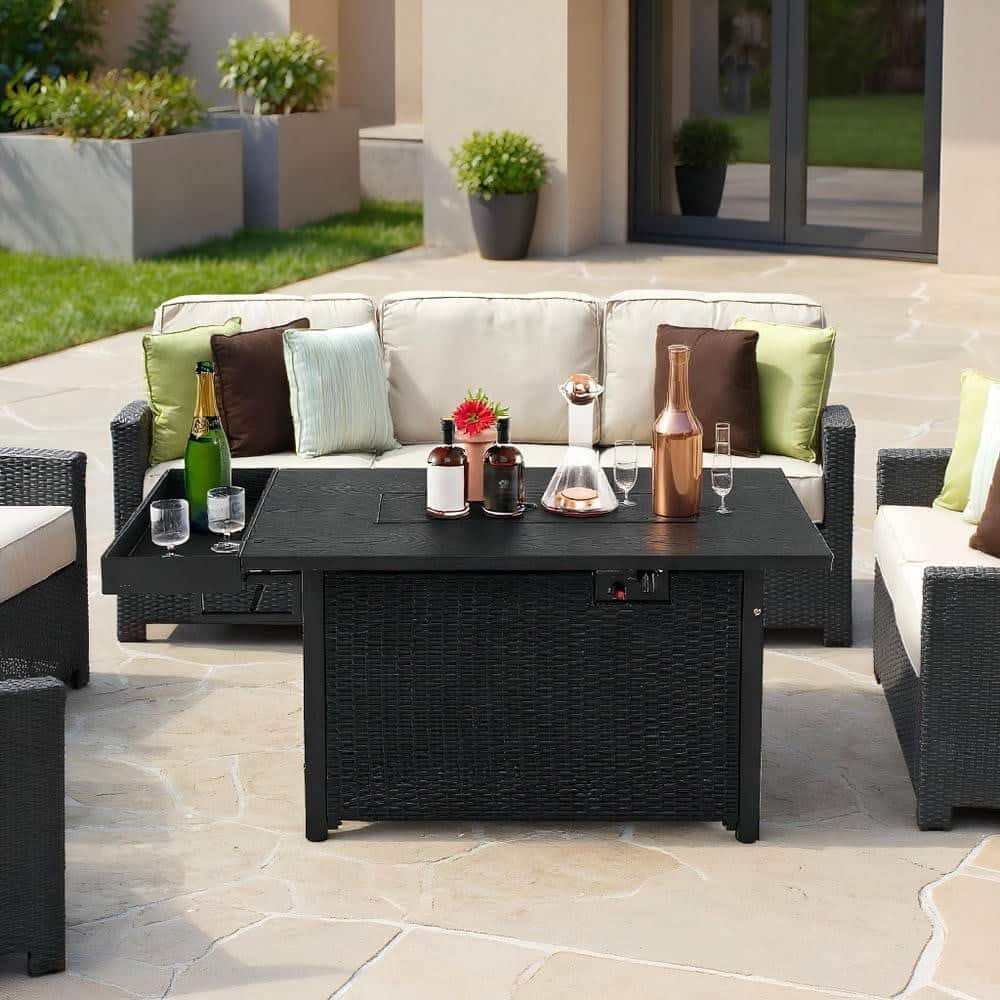 Kadyn - Fire Pit Table Fire Bowl TableOutdoor Firepit Table52 Inches Outdoor Wicker Gas Fire Pit Propane Fire Table with - Black