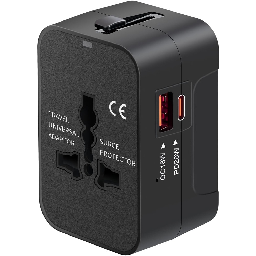 Schertz - All-in-One Worldwide Travel Adapter, GaN USB-C/USB-A Fast Charger - Black