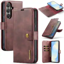 Dteck - Case For Samsung Galaxy S26+ 2-in-1 Vintage Leather Magnetic Detachable Flip Folio Stand Slim Wallet Cover - Red