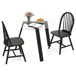 Costway - 3 PCS Dining Set for 2 Round Table with 2 Chairs Solid Rubber Wood Frame Modern - Black