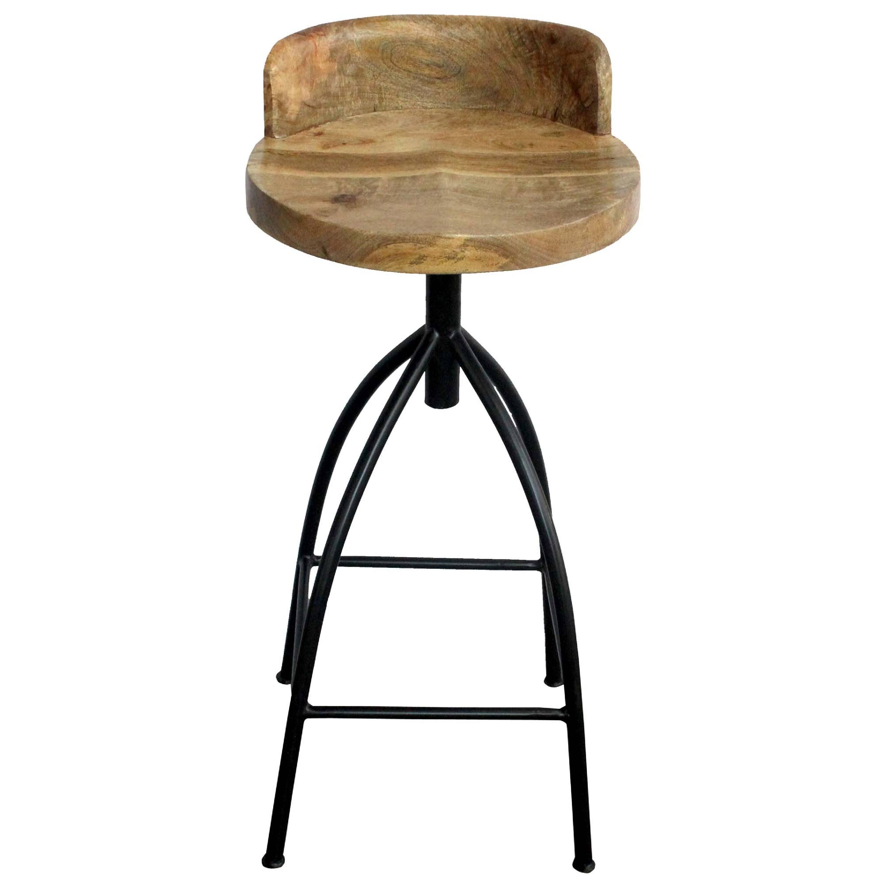 Back. Manhattan Lane - Pia 32-35 Extra Tall Adjustable Barstool, Natural Brown Mango Wood Seat, Iron Frame - Brown and Black.