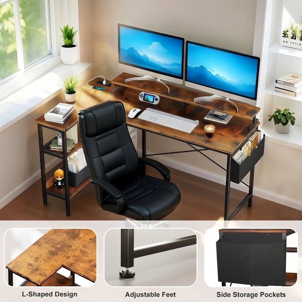 L-Shaped Design Adjustable Feet Side Storage Pockets