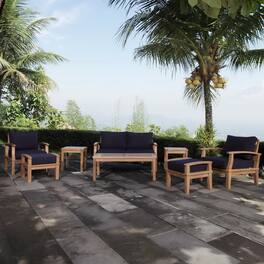 Marina 8 Piece Outdoor Patio Teak Set by Modway - Natural Navy