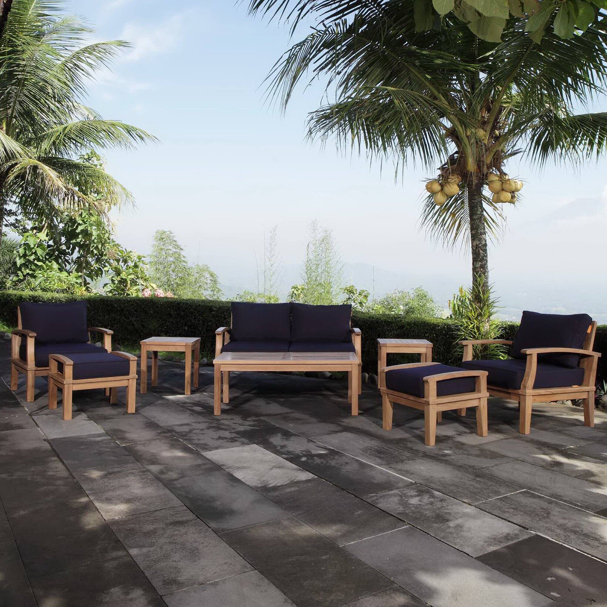 Front. Modway - Marina 8 Piece Outdoor Patio Teak Set by Modway - Natural Navy.
