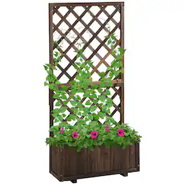 Outsunny - Wooden Raised Garden Bed with Trellis, 59" Outdoor Planter Box with Drainage Holes, Planter Raised Bed - Brown