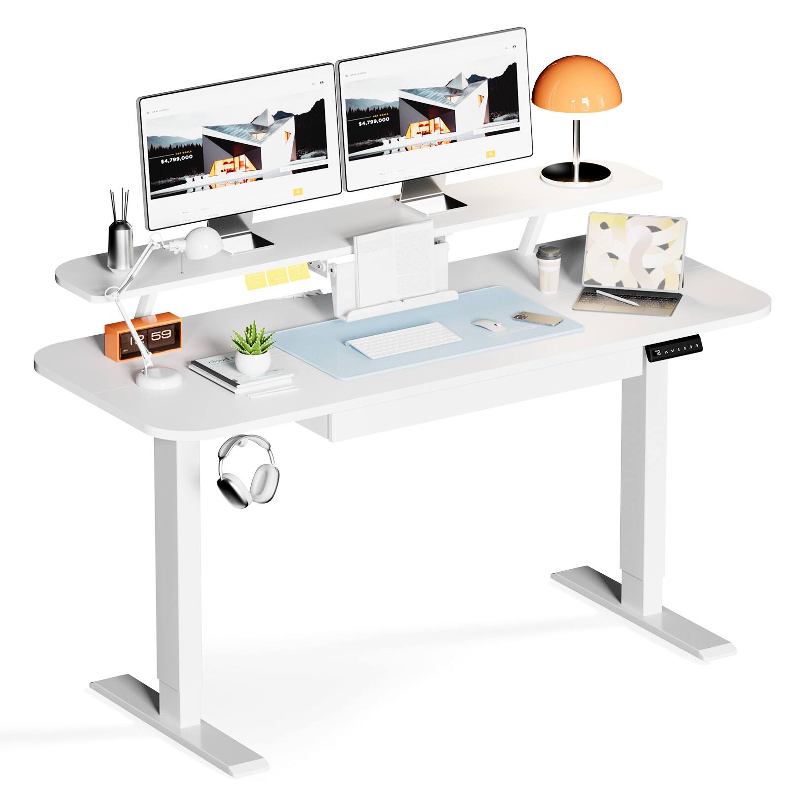 GTPlayer - 48 x 24 IN Electric Standing Desk with Drawers Sit Stand up Desk - White