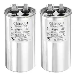 Unique Bargains - 2pcs CBB65 Capacitor 30uF 450V Run Round for AC Motor Start HVAC Compressor Generator Air Condenser - Silver