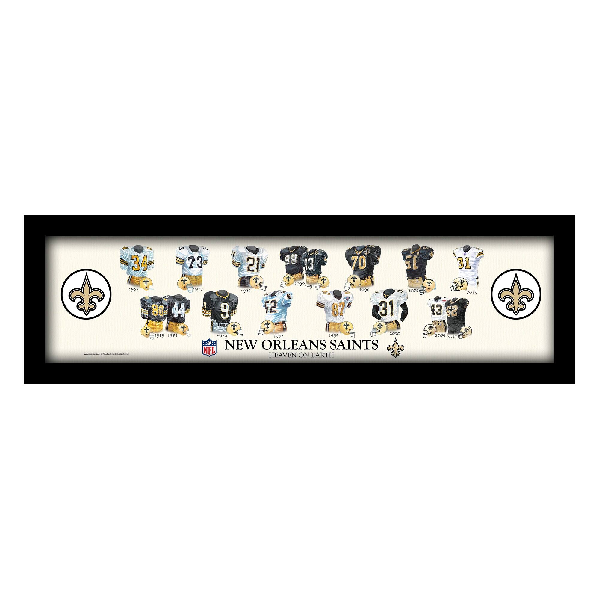 New Orleans Saints 12" x 36" Team Uniform Heritage Framed Wall Art
