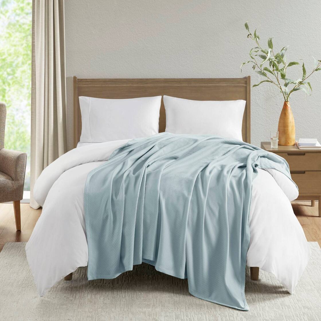 Alt View 1. Gracie Mills - Gracie Mills Janette Ring Spun Cotton Blanket - Blue.