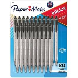 Paper Mate - InkJoy 100 RT Retractable Ballpoint Pen, Medium Point, 20/Pack - Black Ink