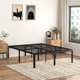 Hivvago - King 18-inch Rounded Edge Corners Metal Bed Frame with Under-bed Storage Space - Black