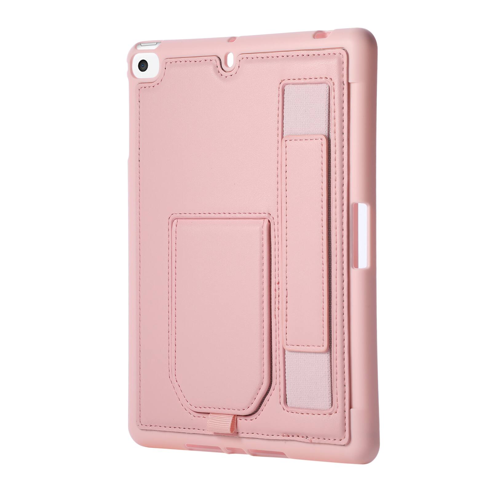 Left. Dteck - Shockproof Case for Apple iPad mini (5th Generation) 2019 with Hand Strap and Kickstand, PU Leather TPU Protective Cover - Pink.