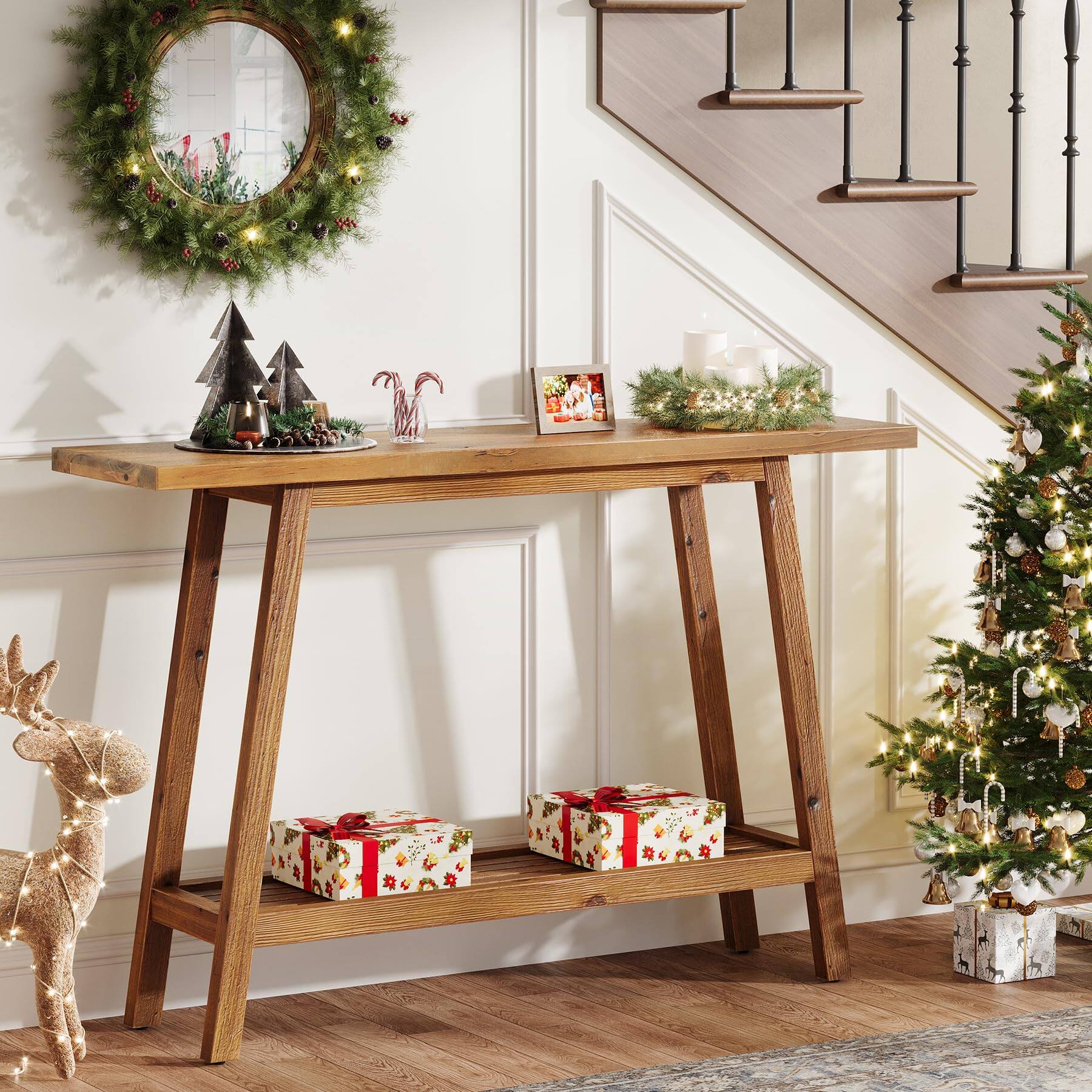 Alt View 1. Tribesigns - Solid Wood Console Table, 41.3" Entryway Table with Storage Shelf, 2 Tiers Narrow Skinny Sofa Table for Hallway, Entranc - Brown.