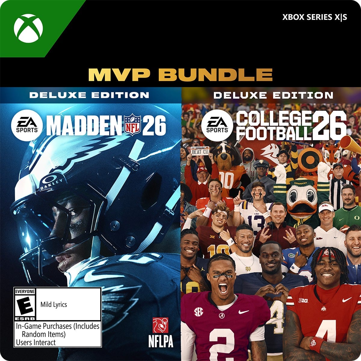 The text on the image reads "MVP Bundle Deluxe Edition EA Madden 26 EA College 26 Sports NFL Football."