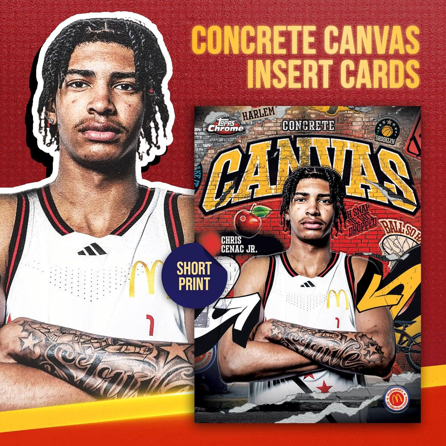 CONCRETE CANVAS INSERT CARDS  
HARLEM  
CONCRETE  
BROOKLYN  
CHRIS CENAC JR.  
SHORT PRINT  
1 OF 1  
SNAP GOT DROPPED  
BALL SO HARD  
CHIPS HOME