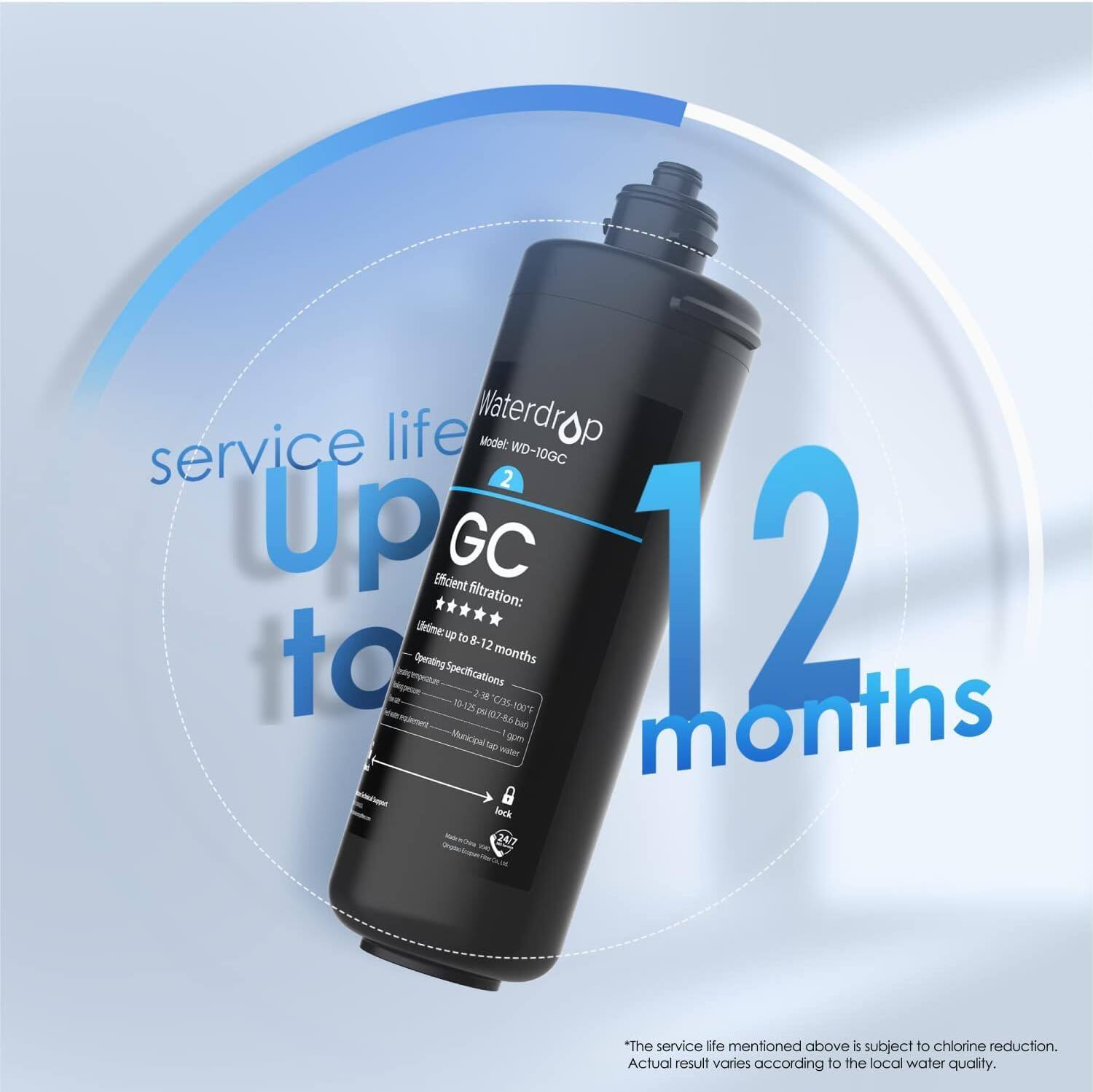 Life Waterdrop Modat: OP service 2 WD-10GC Up Efficient GC 12 filtration: Uivine up to 12 months. Specifications: 2-38 19125 i C/15-100 pa 3001 Municipal T0 8 water gpm start months a lock 24/7. *The service life mentioned above is subject to chlorine reduction. Actual result varies according to the local water quality.