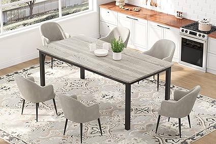 Front. GARVEE - 70.9" Industrial Farmhouse Table for 6-8,Sturdy Metal Legs, Extendable Dining Room Table for Home Office,Living Room - Grey&Black Leg.